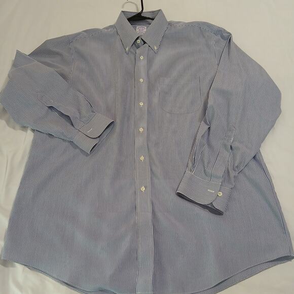 Brooks Brothers 17-35 CLASSIC blue/white cotton stripe LS button down shirt - Picture 3 of 12